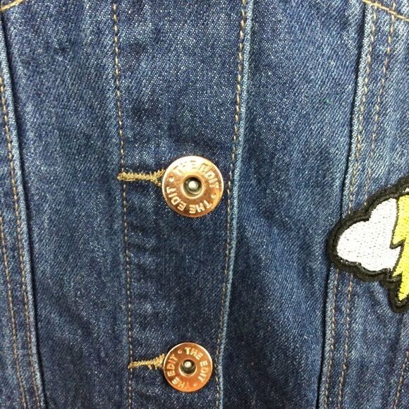 "The Edit by Seventeen" Denim Jacket Distressed Dark Blue Jean, Size Medium - Picture 2 of 10